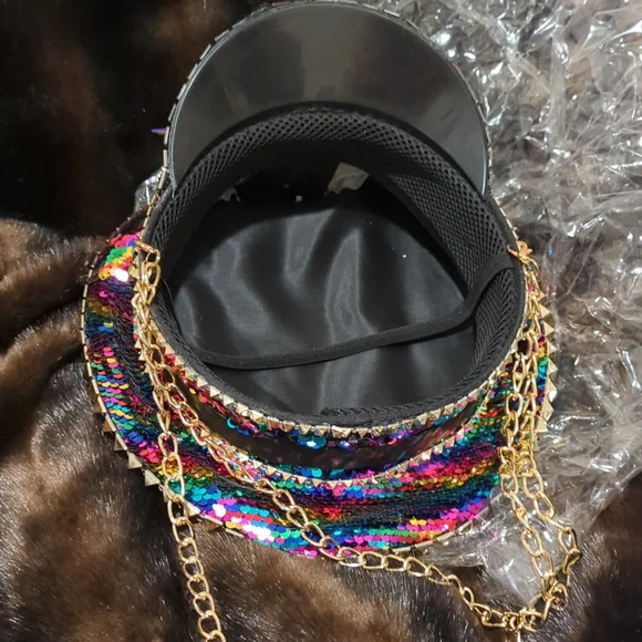 Sequin & rhinestone rave festival captain's hat - Picture 4 of 5
